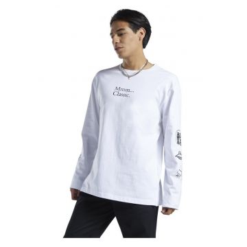 Tricou cu maneca lunga -  oversize - alb - bumbac -