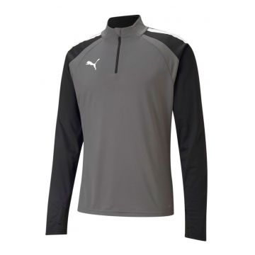 Bluza sport  TEAM LIGA - gri - poliester - cu fermoar 1/4 - maneci cu orificii pentru degetul mare