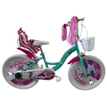 Bicicleta copii Belderia Linda, culoare turcoaz, roata 18  , cadru din otel