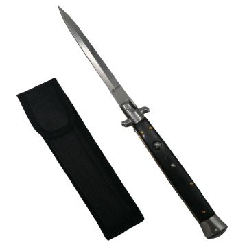 Briceag automat, Italian Blade, Stiletto, otel inoxidabil, husa inclusa, negru