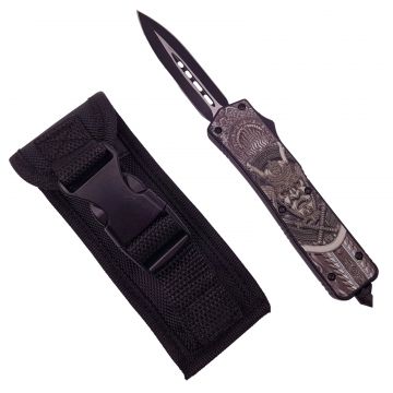 Briceag de vanatoare automat DEPOX , Chinese Hannya, 22 cm, negru, husa inclusa