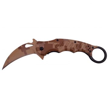 Briceag de vanatoare DEPOX , Desert Camo, model karambit, 20 cm, bej