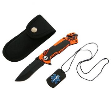 Briceag de vanatoare DEPOX , Medical Rescue, 20 cm, otel inoxidabil, negru, husa inclusa