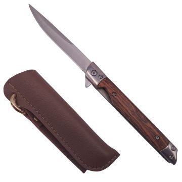 Briceag de vanatoare DEPOX , Mono Blade, 21.5 cm, otel inoxidabil, maro, teaca piele inclusa