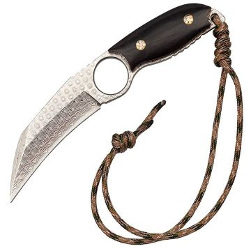 Cutit de vanatoare DEPOX , Apache Saviour, negru 18 cm, otel damasc, teaca piele