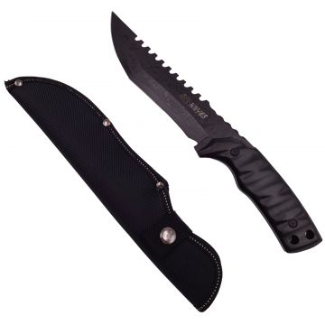 Cutit de vanatoare DEPOX , Hazard Blade, negru 31 cm, teaca inclusa