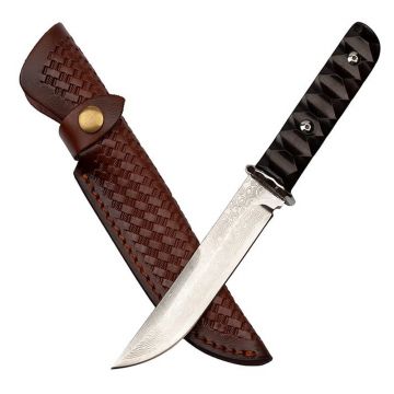 Cutit de vanatoare DEPOX , Hell Raiser, maro, 23.5 cm, otel damasc, teaca piele