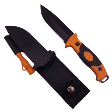 Cutit de vanatoare DEPOX , Survival King, 21.5 cm, otel inoxidabil, portocaliu, husa inclusa