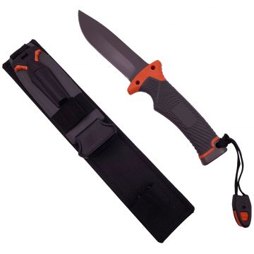 Cutit de vanatoare DEPOX , Survival King, 25 cm, otel inoxidabil, portocaliu, husa inclusa