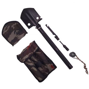 Lopata multifunctionala DEPOX , Camper Society, 8 in 1, otel inoxidabil, 47 cm, negru