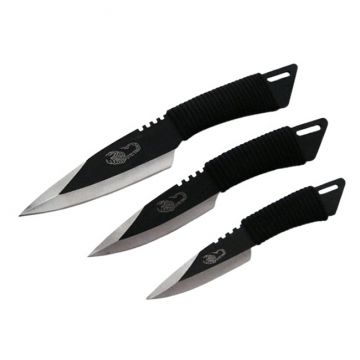 Set 3 cutite de aruncat DEPOX , Scorpion King, 24.5 cm, negru, husa inclusa