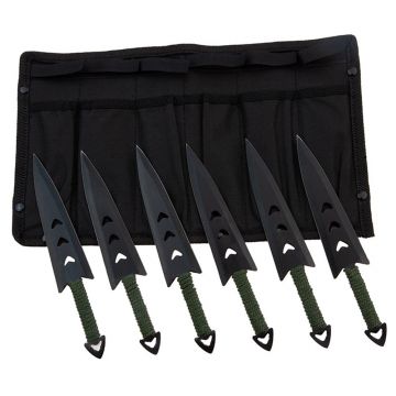 Set sase cutite de aruncat DEPOX , Army Fury, otel inoxidabil, 16.5 cm, negru