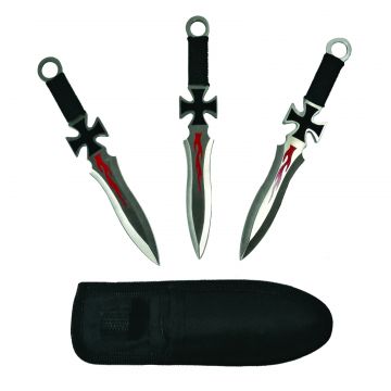 Set trei cutite de aruncat DEPOX , Cross Fury, otel inoxidabil, 19 cm