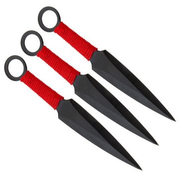 Set trei cutite de aruncat DEPOX , Ninja Way, otel inoxidabil, negru, 17 cm, teaca inclusa