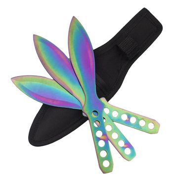 Set trei cutite de aruncat DEPOX , Rainbow Territory, otel inoxidabil, 21.5 cm, teaca inclusa