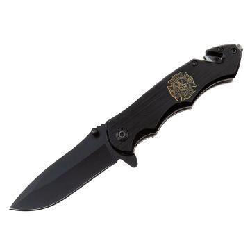 Briceag de vanatoare DEPOX , Firefighter Department, 21 cm, otel inoxidabil, negru, husa inclusa