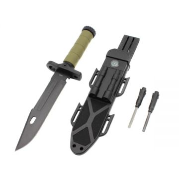Cutit cu amnar si ascutitor , 32 cm DEPOX  , teaca multifunctionala, verde military
