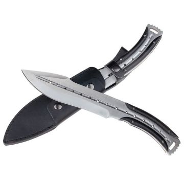 Cutit de vanatoare DEPOX , Comando Friend, 33 cm, otel inoxidabil, argintiu, teaca piele inclusa