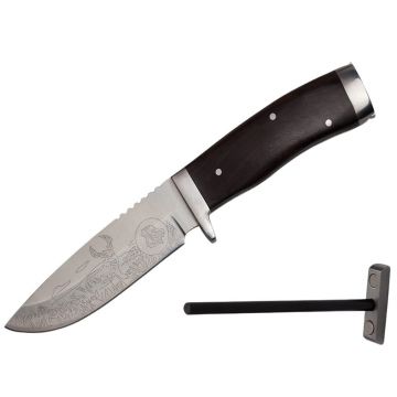 Cutit de vanatoare DEPOX , Hunter Swish, otel inoxidabil, 22.5 cm, maro, amnar, teaca inclusa