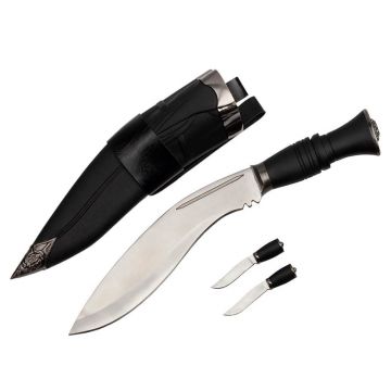 Cutit de vanatoare DEPOX , Lion Tamer, 30 cm, otel inoxidabil, 2 cutite de aruncat, toc piele ecologica
