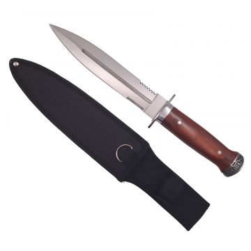 Cutit de vanatoare DEPOX , Spanish Inquisition, tais dublu, otel inoxidabil, maro, 28.5 cm, teaca inclusa