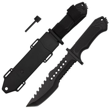 Cutit de vanatoare DEPOX , Survival Spirit, otel inoxidabil, amnar, 30.5 cm, negru, teaca inclusa