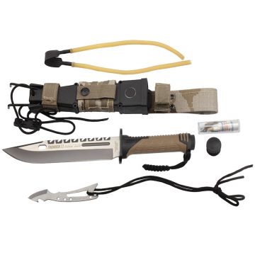 Cutit de vanatoare DEPOX , Thunder Sound, otel inoxidabil, 30 cm, bej, teaca inclusa