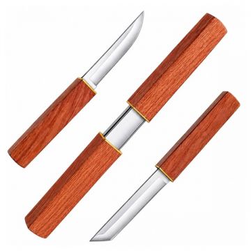 Cutit Japonez 2 in 1 DEPOX , camping, maner plastic, 19 cm, maro