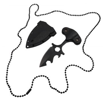 Cutit tactic de vanatoare DEPOX , Broken Trust, 8 cm, negru, teaca cu lant inclusa