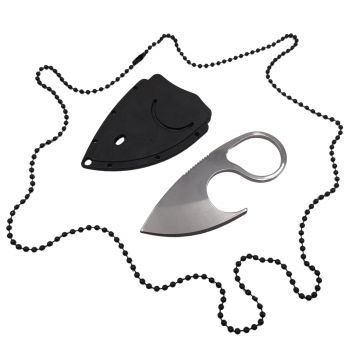 Cutit tactic de vanatoare DEPOX , Broken Trust, 8 cm, teaca cu lant inclusa, argintiu