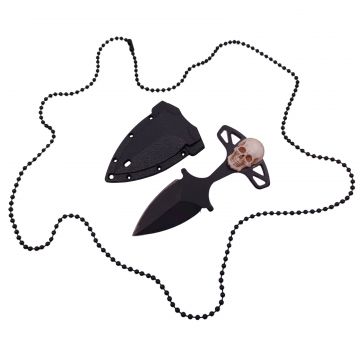 Cutit tactic de vanatoare DEPOX , Dead Silence, 8 cm, negru, teaca cu lant inclusa