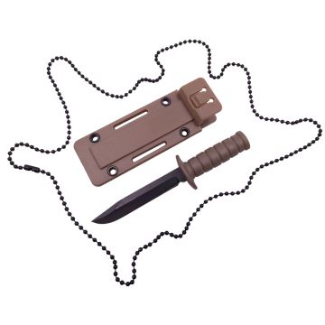 Cutit tactic de vanatoare DEPOX , Military Convoy, 10 cm, teaca cu lant inclusa, maro
