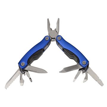 Mini cleste multifunctional, Survival Instict, otel inoxidabil, 9 functii, 14 cm, husa inclusa, albastru