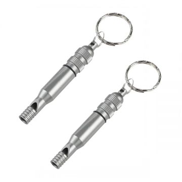 Pachet doua fluiere metalice de urgenta, inel pentru chei, 7.6 cm