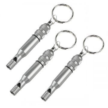 Pachet trei fluiere metalice de urgenta, inel pentru chei, 7.6 cm