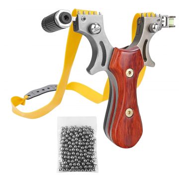 Prastie cu laser DEPOX , Sling Queen, metalic, 11.5 cm, cu boloboc, maner lemn, maro, 100 bile 7 mm incluse