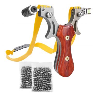 Prastie cu laser DEPOX , Sling Queen, metalic, 11.5 cm, cu boloboc, maner lemn, maro, 200 bile 7 mm incluse