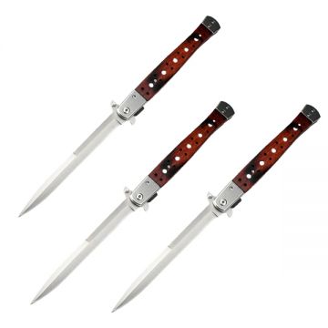 Set 3 Bricege tip Stiletto, deschidere manuala, DEPOX , lungime 33 cm, lama metalica, maro, lemn