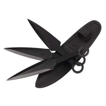 Set 3 cutite de aruncat DEPOX , Giant Kunai, 23 cm, negru, husa inclusa
