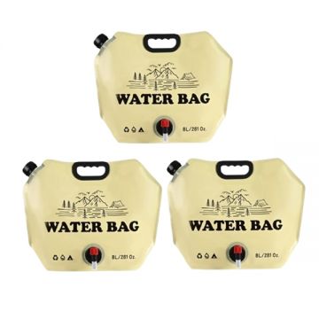 Set 3 saci de apa pliabili 8L, pentru camping si calatorii, bej
