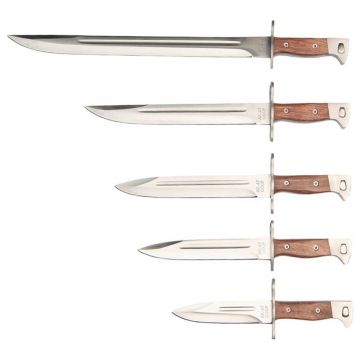 Set 5 cutite de vanatoare DEPOX , Ak Mission, otel inoxidabil, maro, teaca inclusa