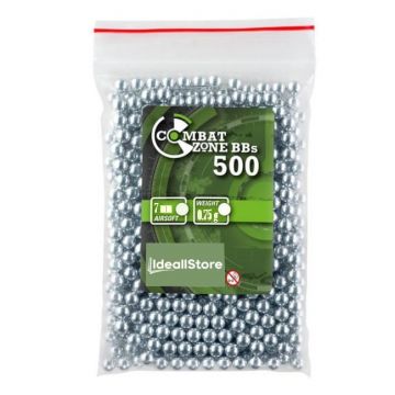 Set 500 bile metalice DEPOX , Combat Zone, airsoft si prastie, 7 mm, 0.75g, argintiu