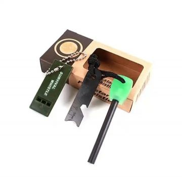 Set Amnar pentru camping si Fluier DEPOX , Ultimate Survival, otel inoxidabil, 11 cm