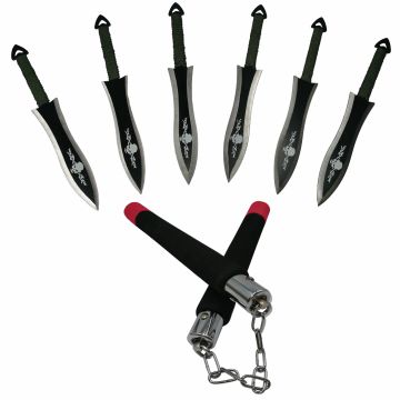 Set antrenament, nunceag si cutite de aruncat, negru