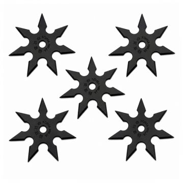 Set cinci stele de aruncat DEPOX , 7 colturi, metalic, negru, 9.5 cm