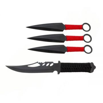Set Cutit de vanatoare Extreme Battle si trei cutite de aruncat, Ninja Way, DEPOX , otel inoxidabil