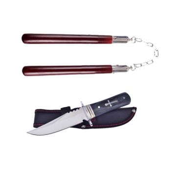 Set Cutit de vanatoare ,Tang Hunter , 28 cm si Nunceag maro , 31 cm , DEPOX  , teaca inclusa