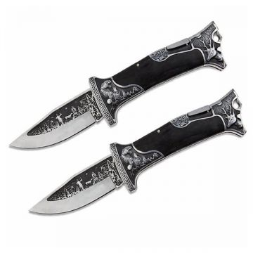 Set de 2 cutite pliabil de vanatoare, DEPOX , 23 cm, negru