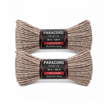 Set de doua corzi paracord premium, DEPOX , camuflaj desertic, rezistenta 250 kg, nylon, 30 m