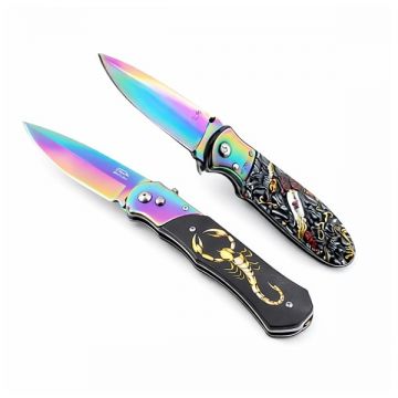 Set de doua cutite automate, DEPOX , 24 cm,husa inclusa, maner decorativ, lama multicolora
